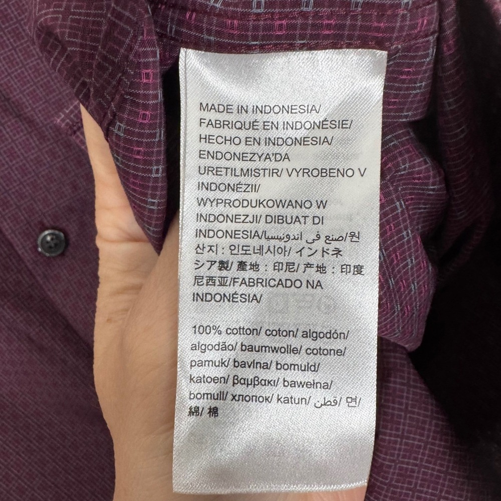 Calvin Klein Mens Burgundy Geometric Print Infinite Cool Non Iron Dress Shirt S - Picture 5 of 7